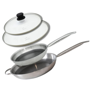 Lot de 2 poêles de 24 et 32 cm avec couvercles Elo Relief Solution sans PFAS