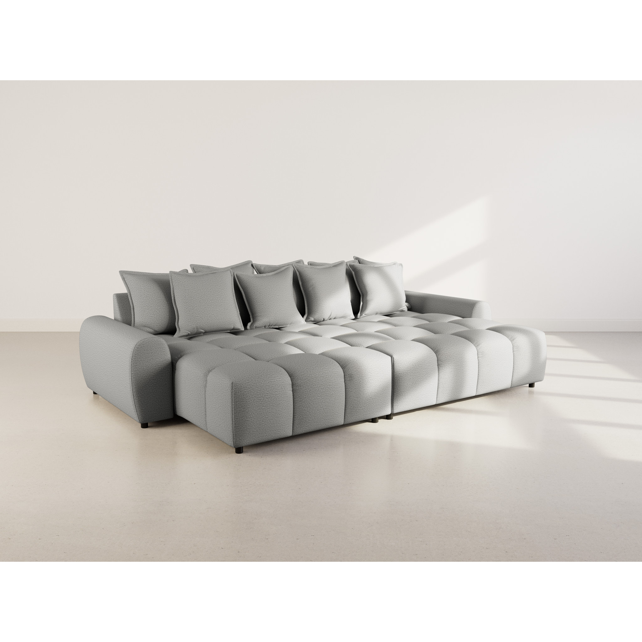 Adelaide - canapé d'angle réversible 4 places avec pouf d'appoint en tissu texturé - Gris