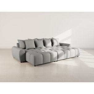 Adelaide - canapé d'angle réversible 4 places avec pouf d'appoint en tissu texturé - Gris