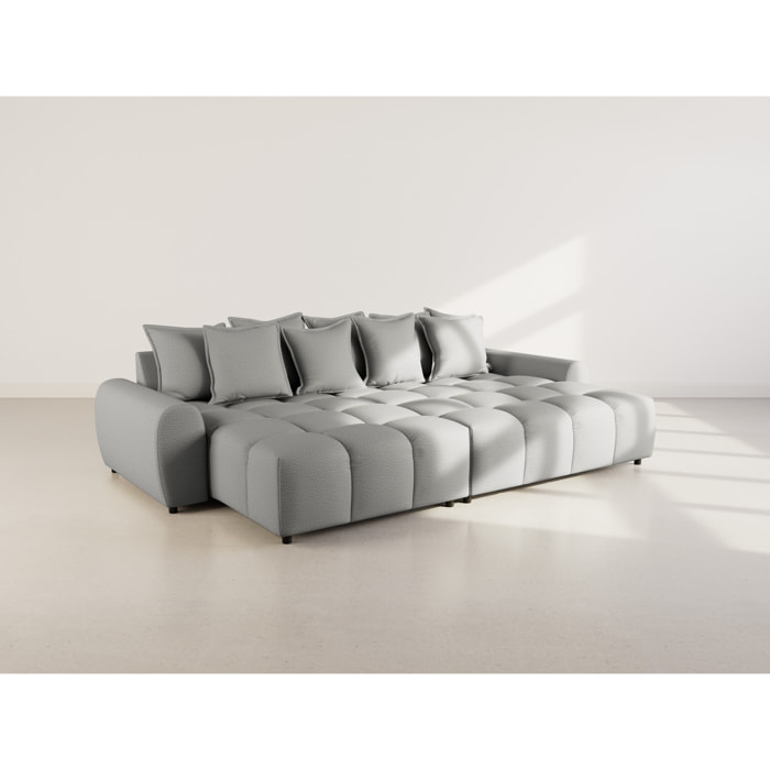 Adelaide - canapé d'angle réversible 4 places avec pouf d'appoint en tissu texturé - Gris