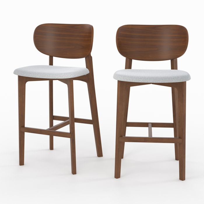 Lot de 2 chaises pour îlot central 66 cm en bois et tissu gris clair - Aria