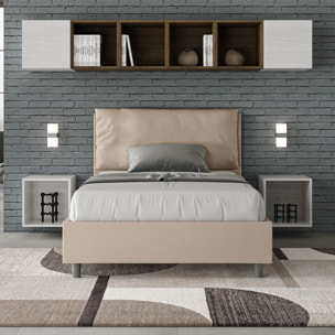 Letto una piazza e mezza contenitore imbottito 120x190 similpelle tortora Antea Large