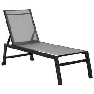 Tumbona de Jardín de Aluminio Tumbona Exterior con Respaldo Reclinable en 5 Posiciones Ruedas Carga 120 kg para Patio Terraza 169x65x102 cm Gris