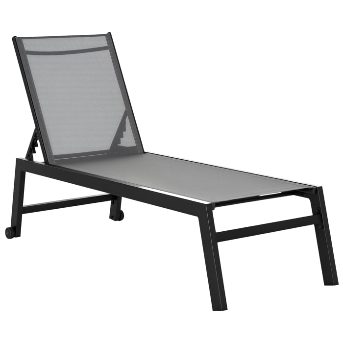 Tumbona de Jardín de Aluminio Tumbona Exterior con Respaldo Reclinable en 5 Posiciones Ruedas Carga 120 kg para Patio Terraza 169x65x102 cm Gris