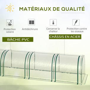 Serre de jardin tunnel 2,95L x 1l x 0,8H m 3 portes zippées bâche PVC transparent métal époxy vert