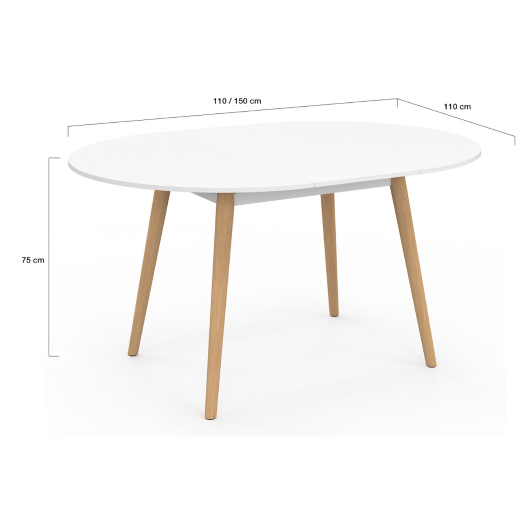 Table à manger ronde extensible Stacy bois et blanc Ø110-150cm