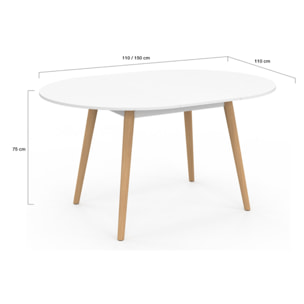 Table à manger ronde extensible Stacy bois et blanc Ø110-150cm