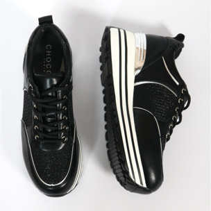 SNEAKERS FLATFORM LAME' CHOCOLA' NERO