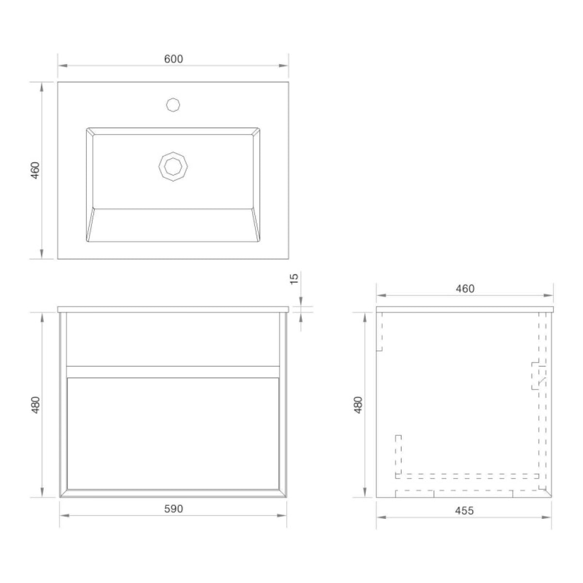 Meuble simple vasque 60 cm chêne Aquaroca