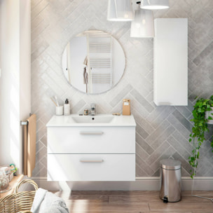 Mobile sottolavabo Felix, Mobiletto da bagno, Contenitore porta lavabo, Armadio per lavandino, 80x45 h50 cm, Bianco lucido