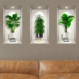 Stickers muraux 3D | Sticker Mural Autocollant effet 3D plantes dans son jolis vases - Stickers adhésifs 3D Chambre Salon Trompe l'oeil