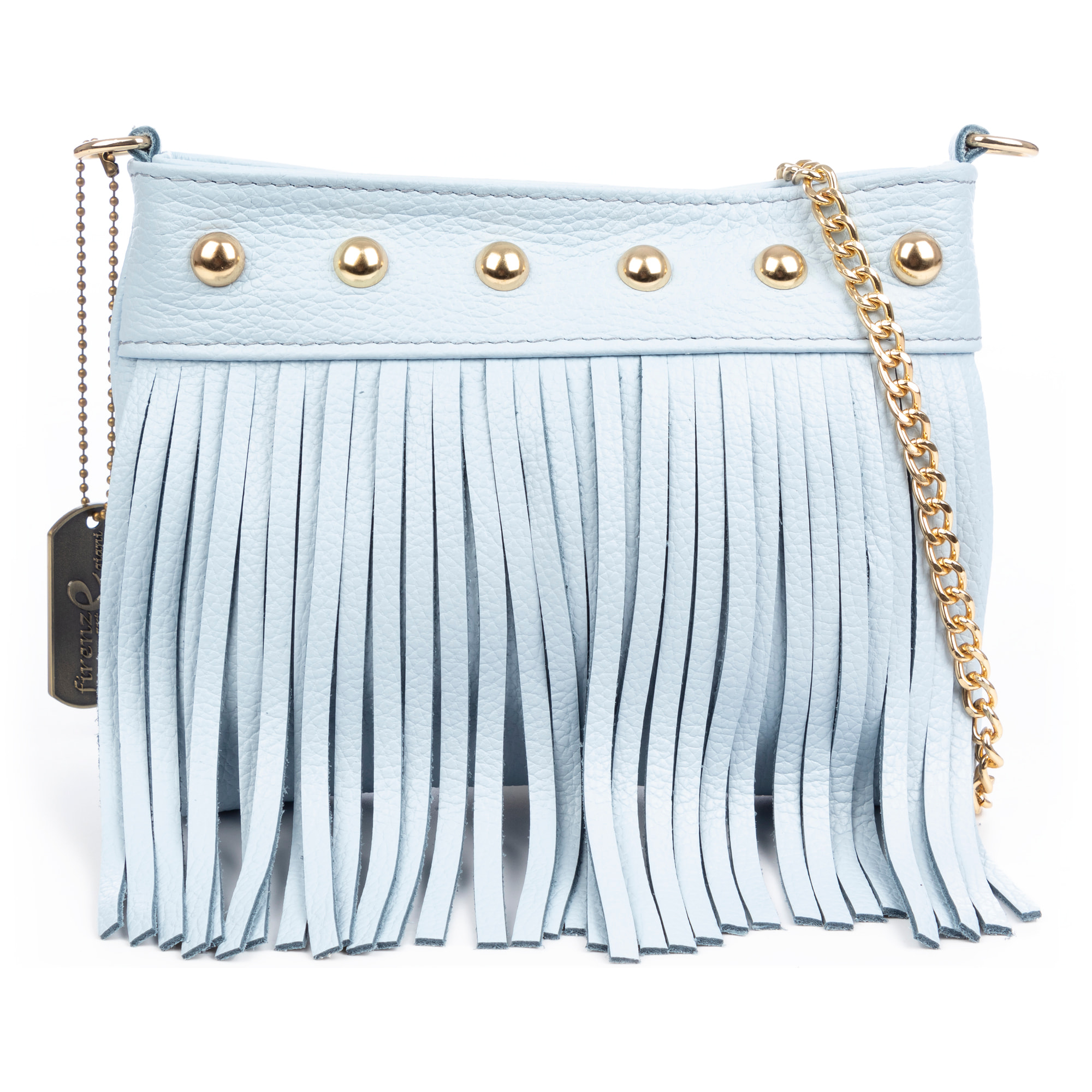 Bedulita Bolso bandolera Mujer. Piel auténtica Dollaro con flecos y detalles metálicos.