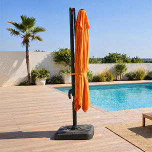 Parasol carré 3x3 déporté rotatif orange en aluminium RAFAELA