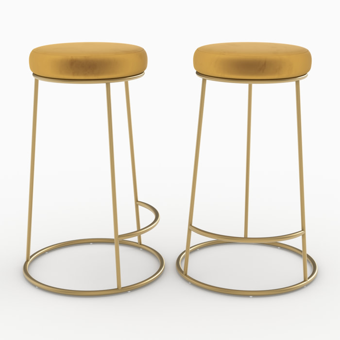 Lot de 2 tabourets pour îlot central 63 cm en velours jaune curry - Kendal