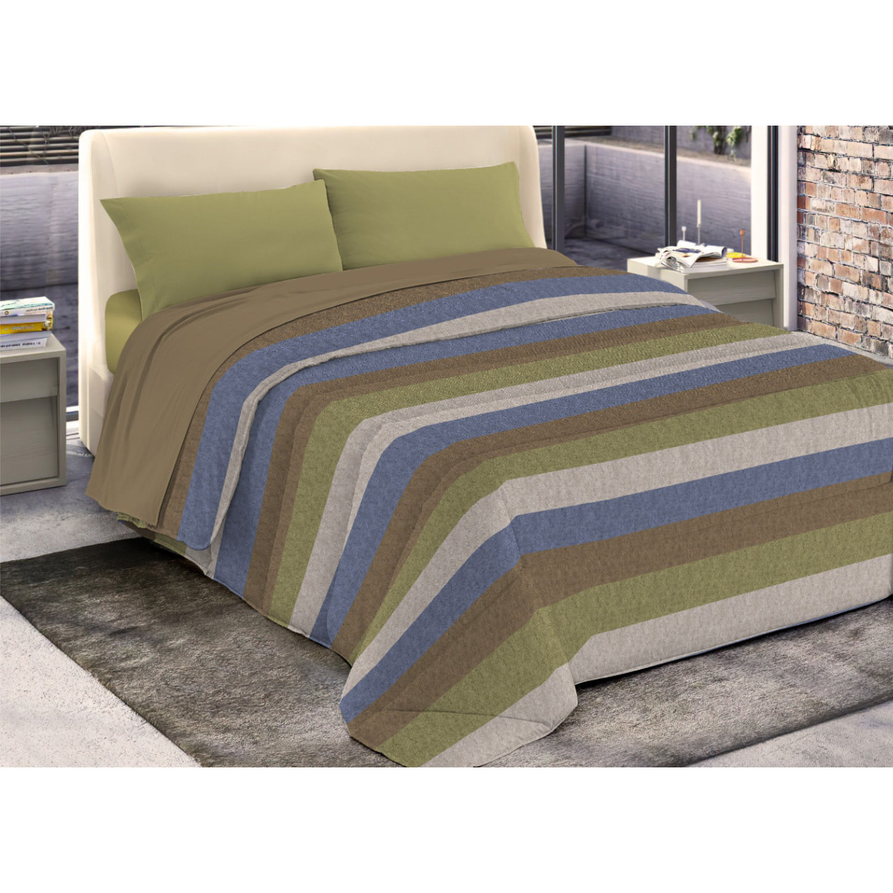 Trapunta Invernale 300gr Made in Italy Piumone Clado Linea Diadema Disegno Riga Verde
