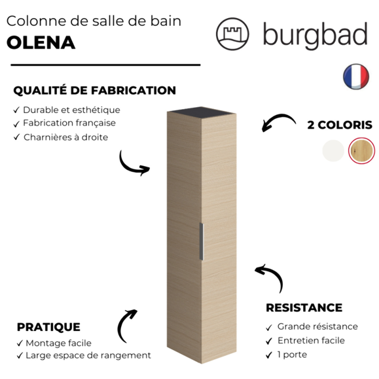Colonne de salle de bain BURGBAD Olena 1 porte chêne clair