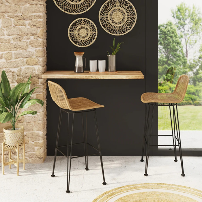 Lot de 2 chaises de bar 76 cm en résine tressée marron - Jigani