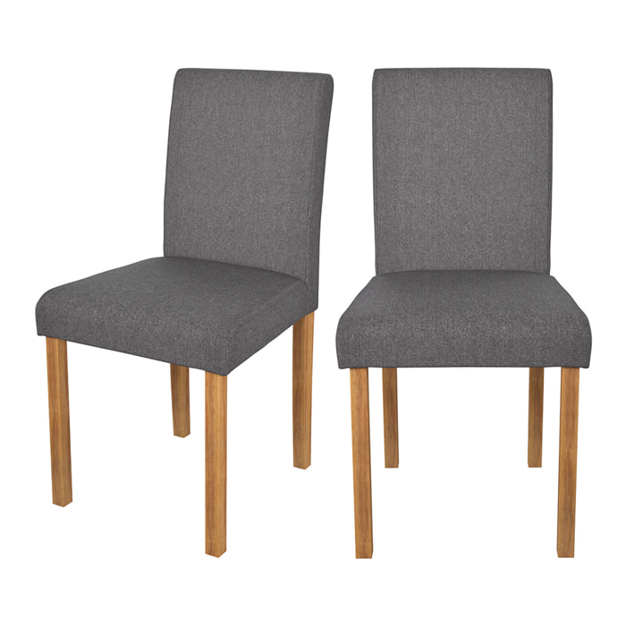 Lot de 2 chaises en tissu gris foncé et pieds en bois d'hévéa - Havane