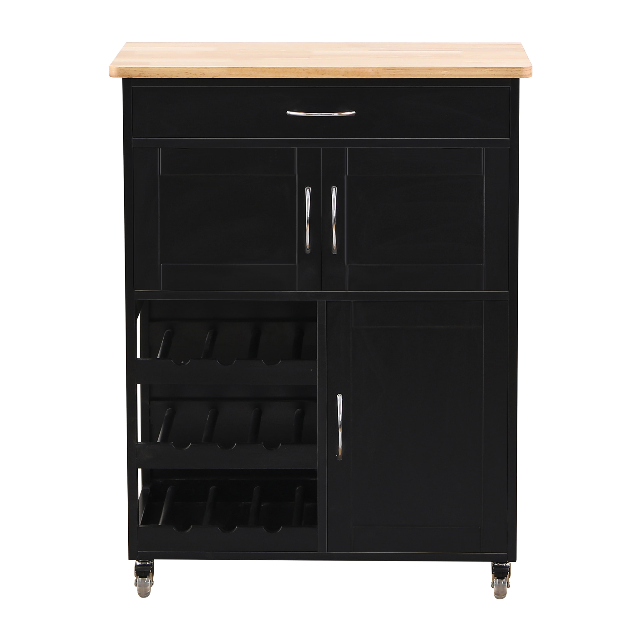 Mobiletto da cucina con ruote e porta bottiblie nero - Febe