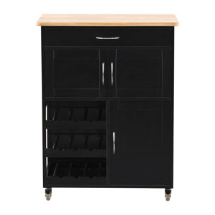 Mobiletto da cucina con ruote e porta bottiblie nero - Febe