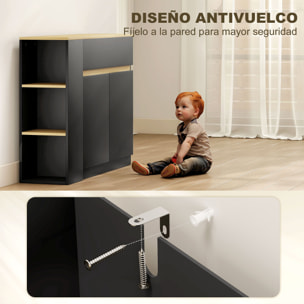 Aparador de Cocina, Armario de Cocina Estrech con 2 Cajones, 3 Estantes Abiertos, 2 Puertas, Estante Ajustable, Aparador Nórdico para Comedor, 110x29,5x82 cm, Negro