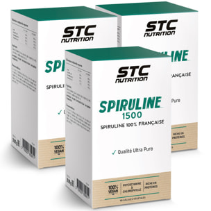 STC NUTRITION - Spiruline 1500 - Complément Alimentaire à Base de Spiruline 100% Française - Qualité Ultra-Pure - Riche en Protéines - Teneur Garantie en Phycocyanines et Chlorophylle - Lot de 3
