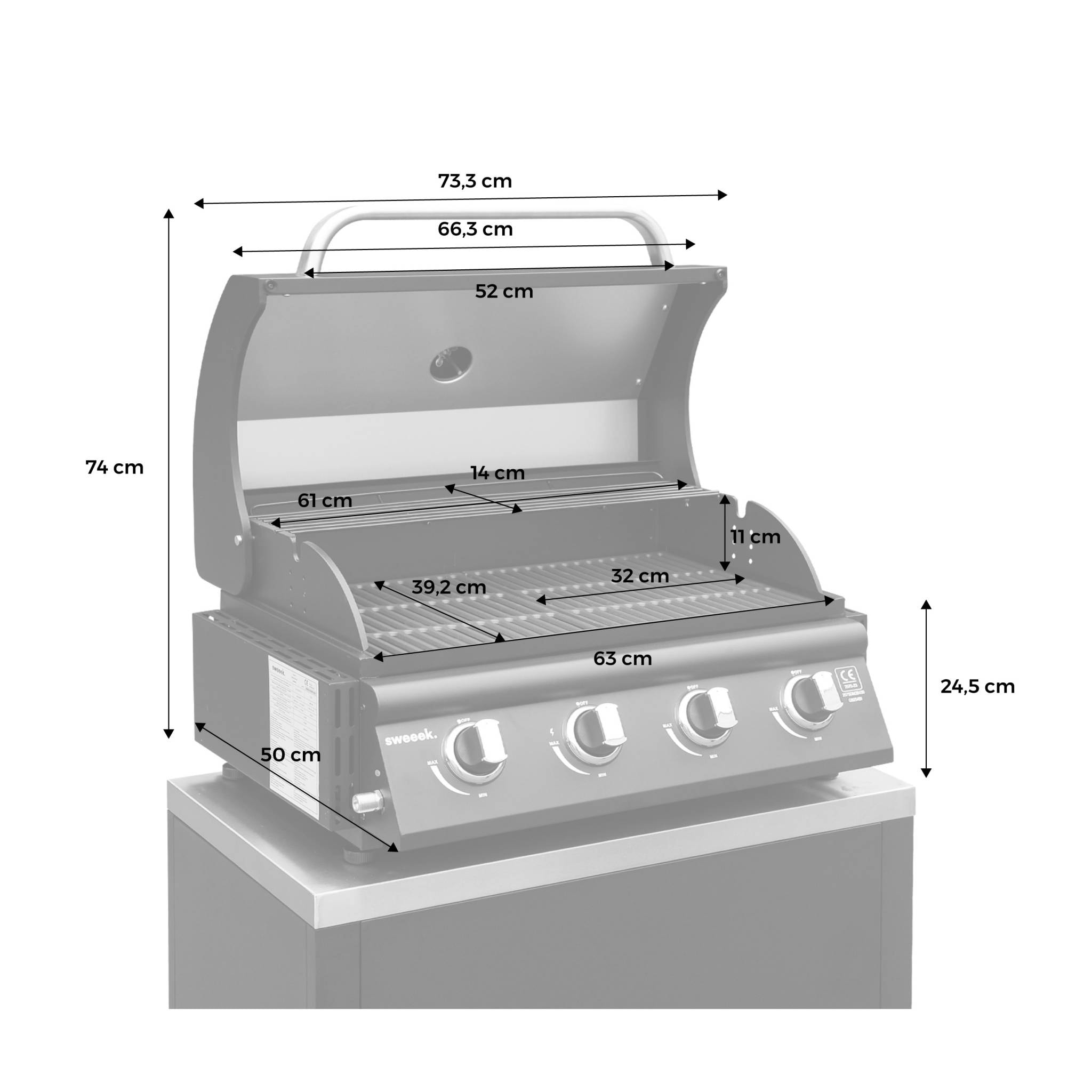 Barbecue à gaz avec 4 brûleurs à poser avec récupérateur de graisse