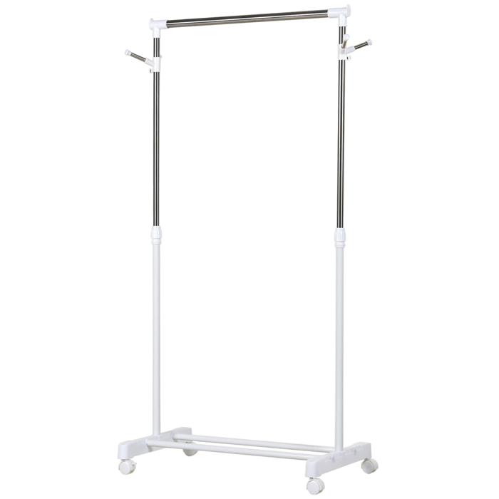 Portant à vêtements sur roulettes - hauteur réglable - 2 patères doubles - acier inox PP blanc