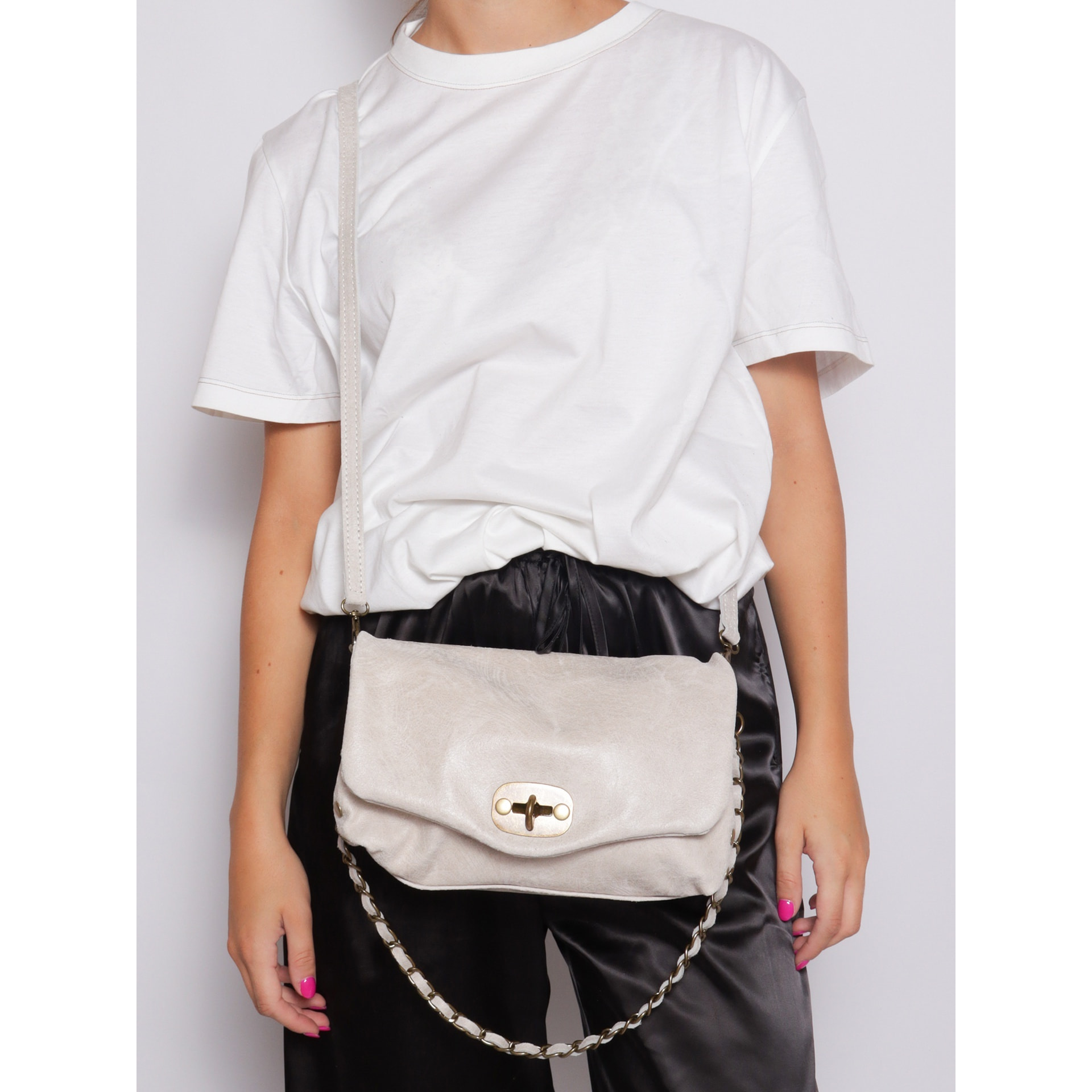 Borsa a tracolla da donna Made in Italy - Modello Floralia Lux - Pelle scamosciata - 25.0 x 15.0 x 11.0 cm