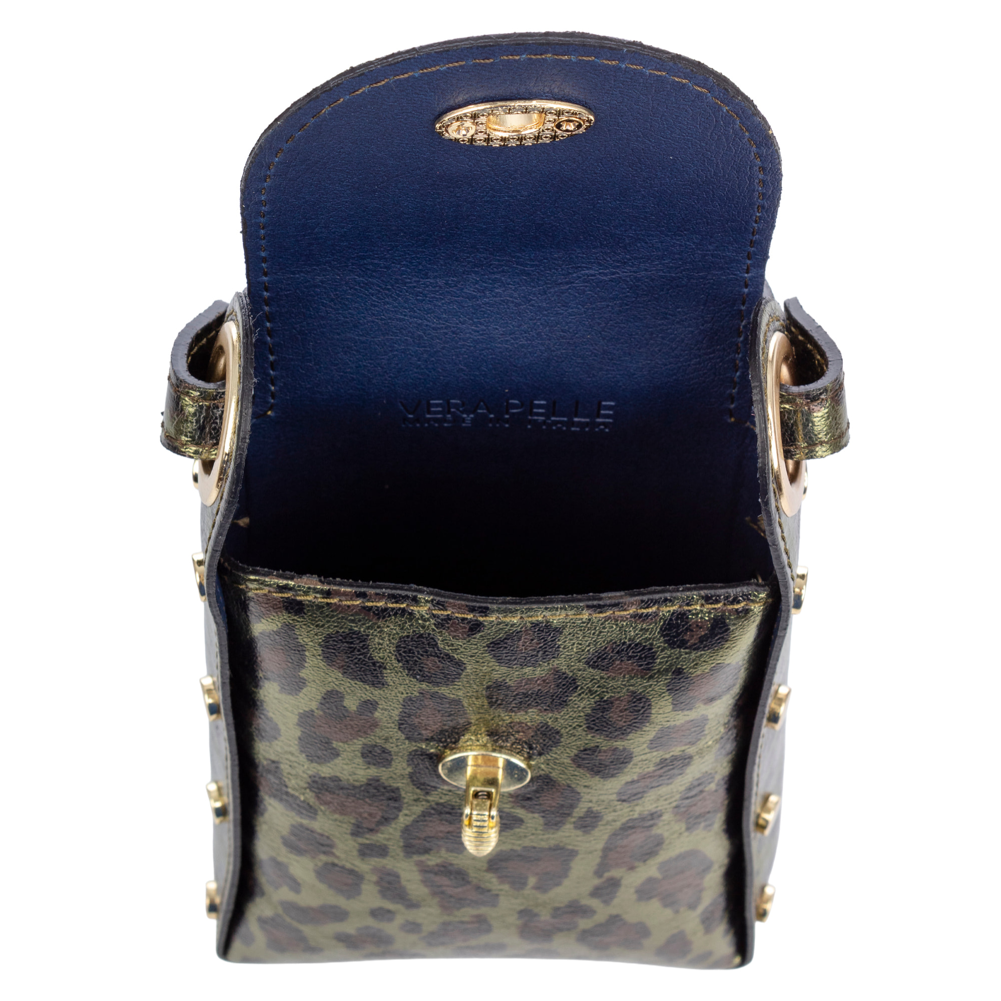 Alviano borsa a mano donna. Vera pelle scamosciata con stampa animale leopardata lucida.