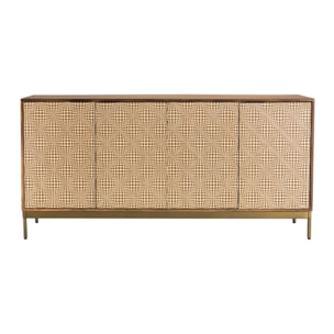 ALIX - Buffet en bois de manguier 4 portes motifs ethniques