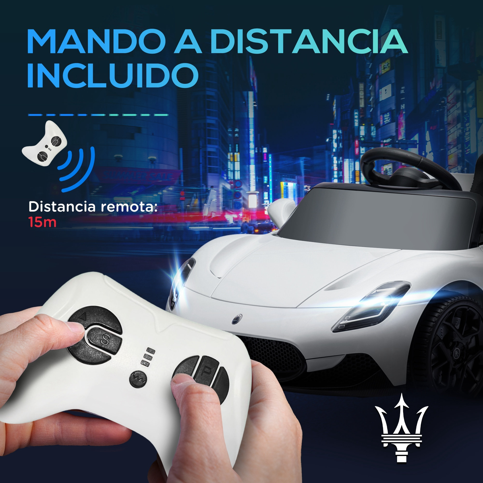 Coche Eléctrico para Niños de +3 Años con Licencia Maserati MC20 Carro Eléctrico Infantil con Batería 12V Mando a Distancia Faros Bocina Música y Pantalla Blanco