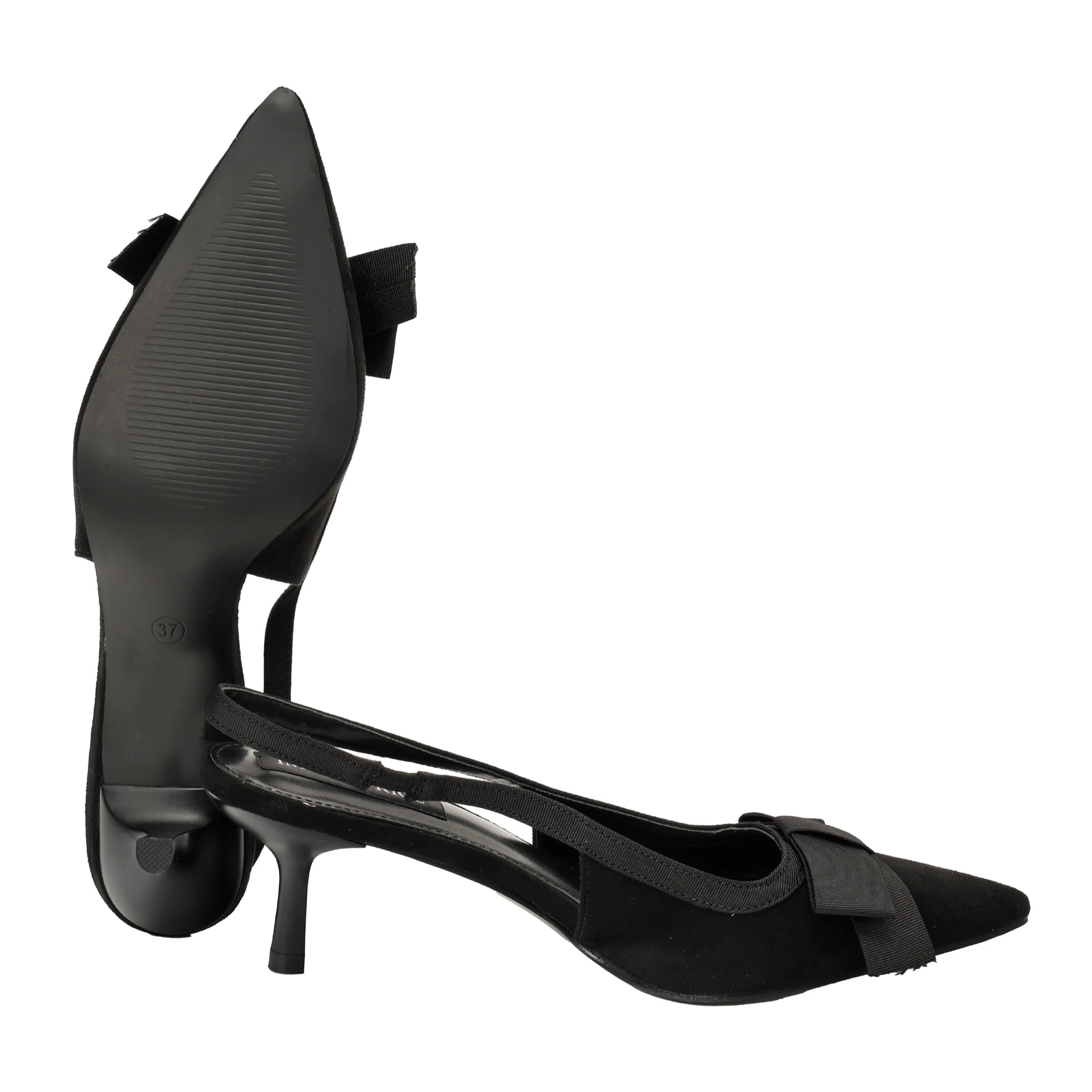 Decolletè in simil-pelle scamosciata con fiocco gross-grain