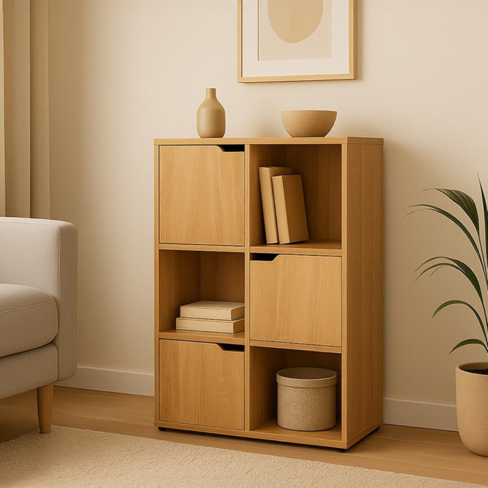 Libreria moderna 6 cubi con 3 ante rovere - Ubli