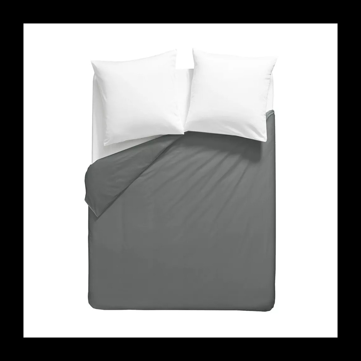 Housse de couette percale de coton uni gris La percale francaise acier