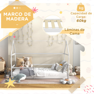 Cama para Niños 90x190 cm Cama Infantil en Forma de Casa con Barandillas Protectoras Cama Casita de Madera Carga 60 kg Blanco