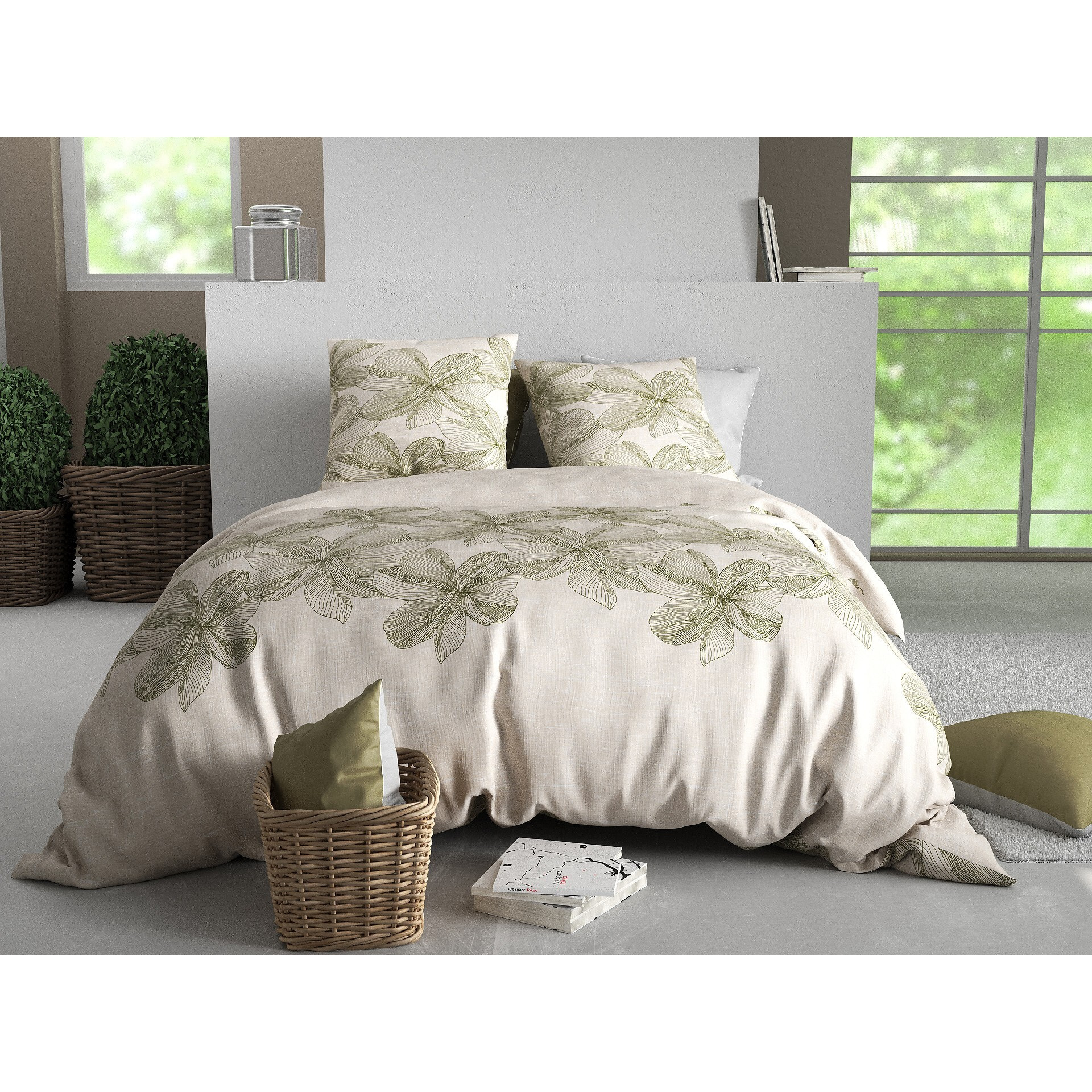 Parure housse de couette imprimée 220x240cm + 2 Taies 100% coton 57fils MILA