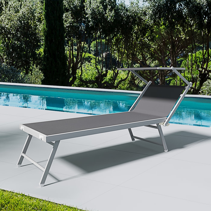 Lettino Prendisole Pieghevole Professionale Alluminio Tessuto Textilene Tettuccio Orientabile Parasole Sdraio Mare Spiaggia 182x60x38 cm Grigio Scuro