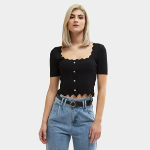 PULLOVER CROPPED A MANICHE CORTE