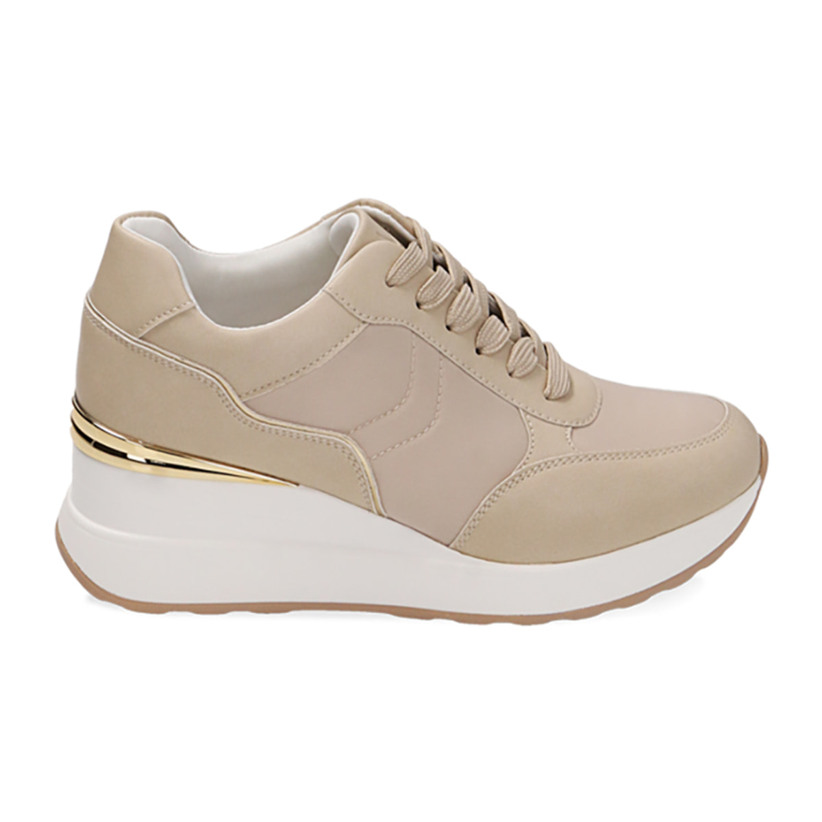 Zapatillas beige, tacón de cuña 6 cm