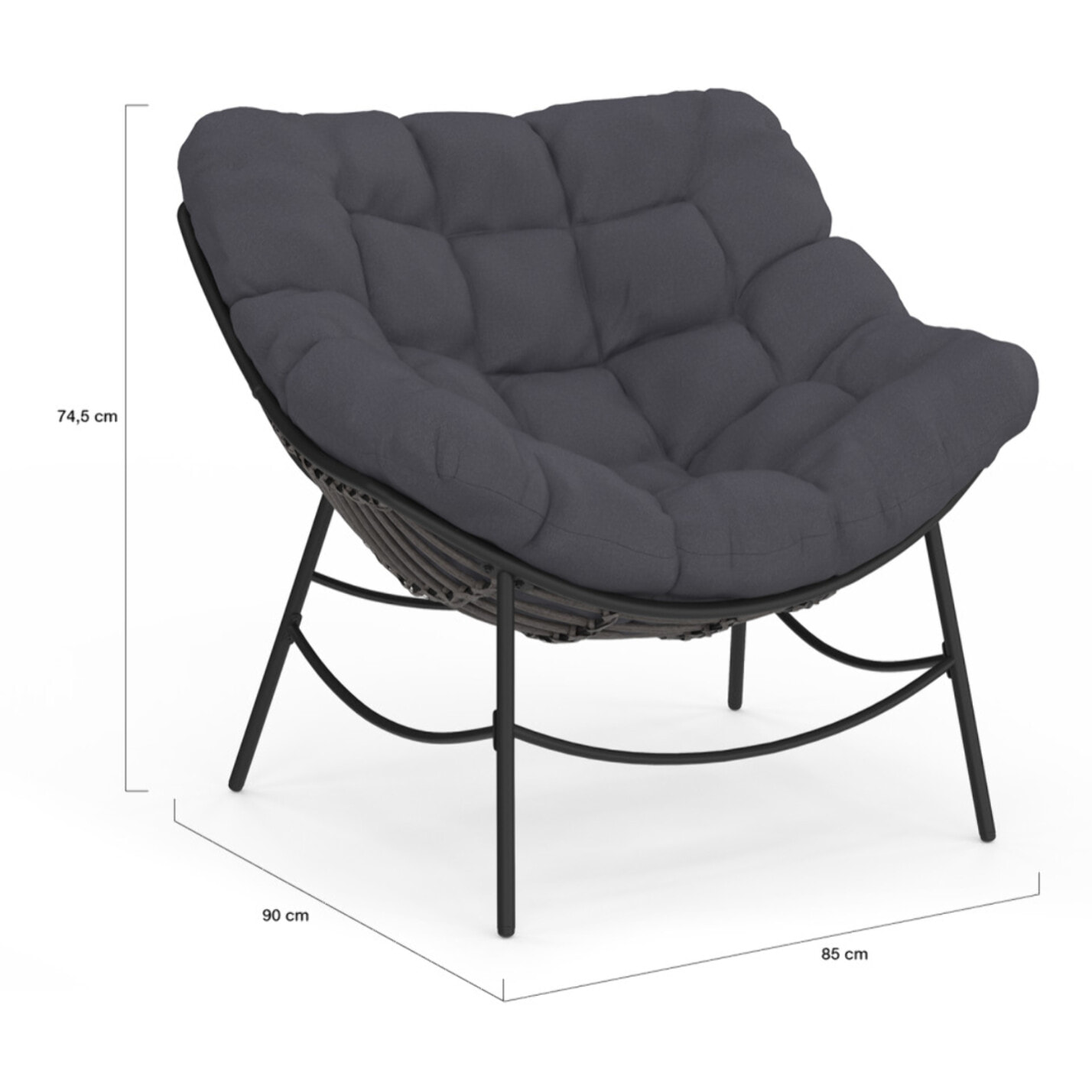 Fauteuil de jardin Lois rotin et coussin gris