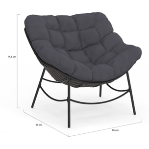 Fauteuil de jardin Lois rotin et coussin gris