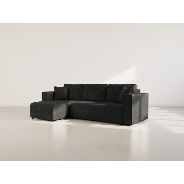 Topaze - canapé d'angle réversible 4 places convertible avec coffre en simili - Noir