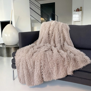 Plaid imitation poils longs - Longwool Beige Taupe - 450g/m²