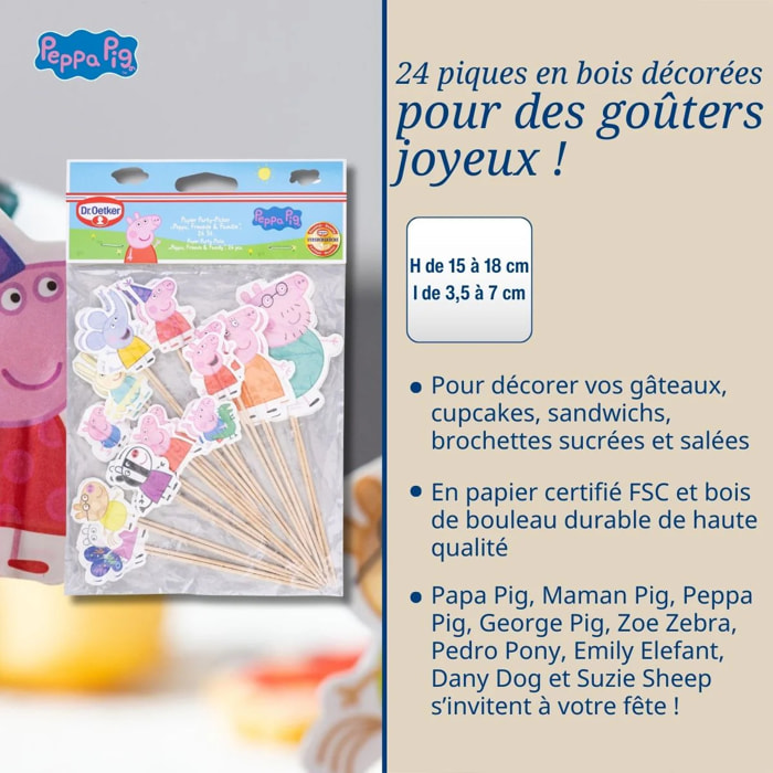 Lot de 24 piques en bois décorés pour fêtes et anniversaires Dr. Oetker Peppa Pig