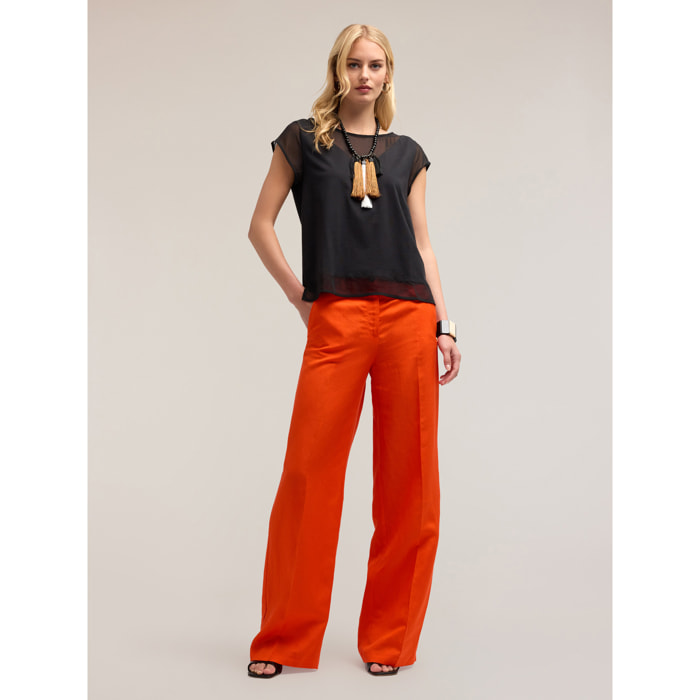 Motivi - Camiseta de jersey con insertos de georgette - Negro