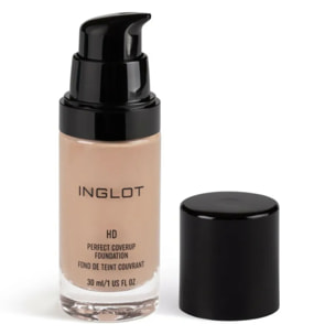 INGLOT HD Perfect Coverup Foundation LC 74, Base de maquillaje de larga duración, Cobertura media/alta, acabado mate natural, dejando la piel sin imperfecciones, Formula Vegana. Color: Beige claro, subtono calido neutro, pieles claras. 30ml