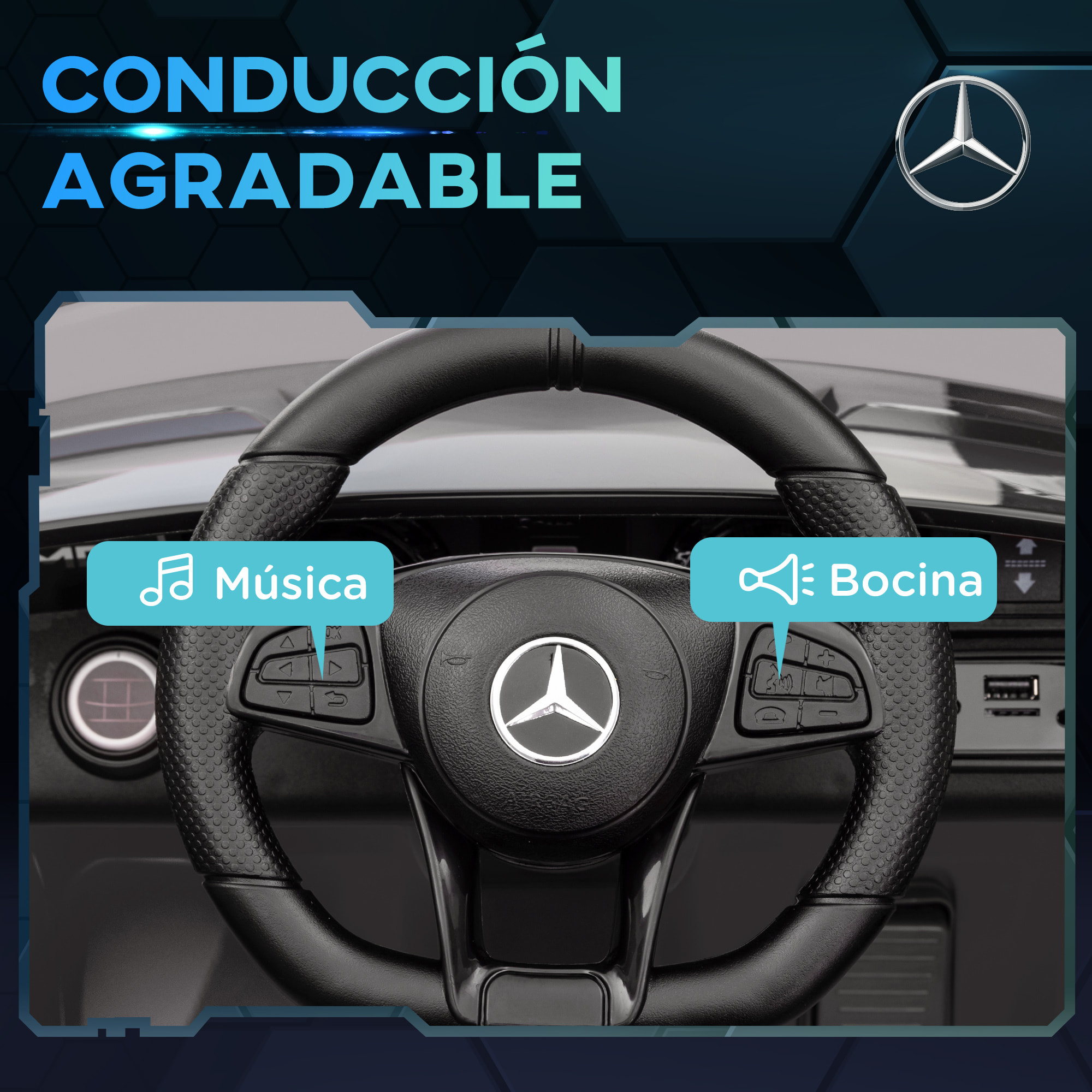 Coche Eléctrico para Niños de +3 Años Mercedes-Benz AMG GTR Carro Eléctrico Infantil con Batería 12V Mando a Distancia Faros Bocina Música y Pantalla Plata