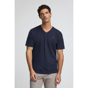 Camiseta azul marino con cuello pico y bordado Rigby Go