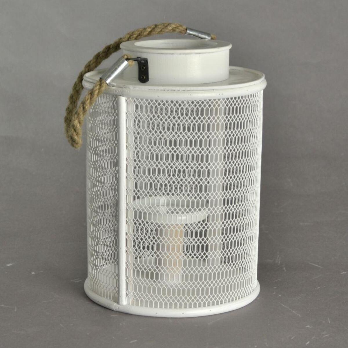 Portacandele in legno bianco con manico in corda grande cm15,5x15,5h23